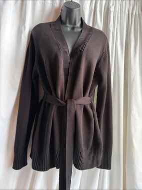 Daisy Fuentes Dark Brown Belted Open Cardigan